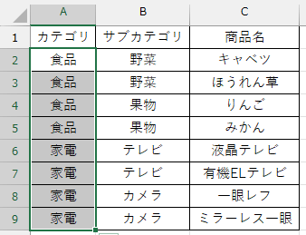 定義したい範囲を選択