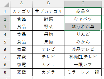 商品名を名前定義