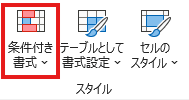 「ホーム」タブ →「条件付き書式」をクリック
