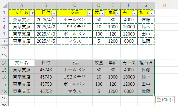 貼り付けたい場所に移動し、Ctrl + V で貼り付け